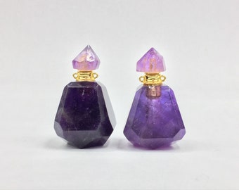 Sfaccettato Amethyst Profumo Bottiglia Olio Essenziale Diffusore Bottiglia Amethyst Quartz Profumo Bottiglia Portante Charm Gemstone Scent Bottiglia