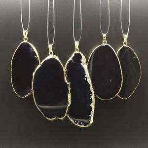 Black Agate Slice Pendant Gold Plated Onyx Agate Pendant Natural Drusy Agate Quartz Pendant Agate Druzy Pendant AGSDP