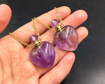 Cuore Profumo Bottiglia Ametista Olio Essenziale Diffusore Bottiglia Polacco Amethyst Quartz Profumo Bottiglia Bottiglia Collana Ciocono Charm Gemstone