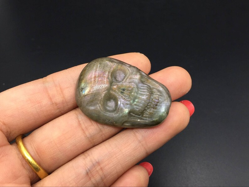 Labradorite Skull Cabochon Natural Flash Labradorite Gemstone Skull 25x37mm Hand Carved Cabochon Flat Back Skull Jewelry Cabochon Craft GC09 image 2