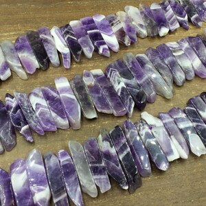 Raw Amethyst Point Beads Stick Beads Dog Tooth Amethyst Slice Beads Strand Long Point Top Drilled Gemstone bead Supplies