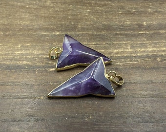 Faceted Amethyst Triangle Pendant Triangle Gemstone Pendant Charms Gold Plated Amethyst Pendant Purple Amethyst Quartz Pendnats 3-10pieces