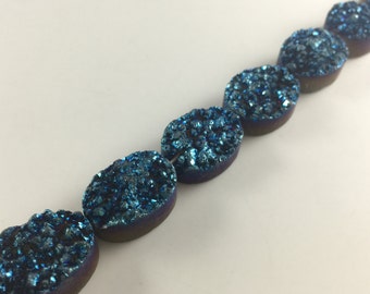 10ST druzy Druzy Achat Perlen Cabochon blau Metallic Titan konkaver Perlen 15 mm x 20 mm Oval grobe Edelsteinperlen