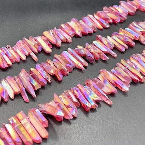 Raw Tiny Bright Red Aura Quartz Points Crystal Point Stick Beads Aura Fuchsia Quartz Crystals Natural Crystal Supplies 3-7x13-30mm