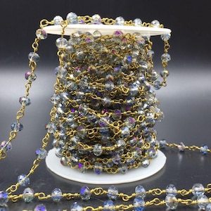 10ft Titnaium lila Regenbogen Glas Perlen Kette 4x6mm facettierte Rondelle Perlen Rosenkranz Kette Draht umwickelt Kette Silber/Gold Großhandel GCN