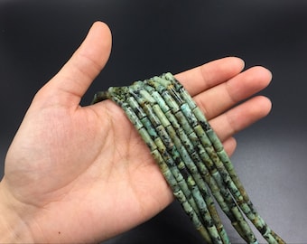 African Turquoise Tube Beads 4x14mm Cylinder Beads Green Gemstone Semiprecious Beads DIY Beads Supplies 16" full strand