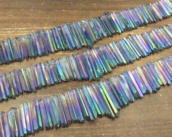 Grau Titan Regenbogen Quarz Kristall Punkt Stick Perlen Abgestufte Top Gebohrt AAA Slender Rohquarz Kristalle 3-6x20-45 mm