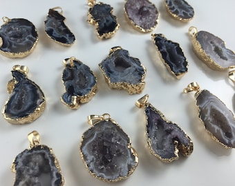 Wholesale Agate Druzy Pendant Agate Slice druzy Geode Pendant agate drusy pendant 24K gold agate pendant 1piece