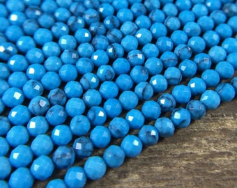 4mm Faceted Turquoise Beads Micro Faceted Round Tiny Small Blue Turquoise Beads Gemstone Beads Supplies Jewelry Beads 15.5" Full Strand