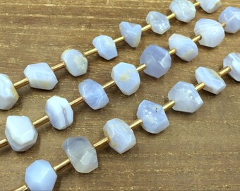 Blue Lace Agate Nugget Beads Faceted Beads Natural Blue Gemstone Center Drilled Chunky Beads Supplies 8pieces/strand