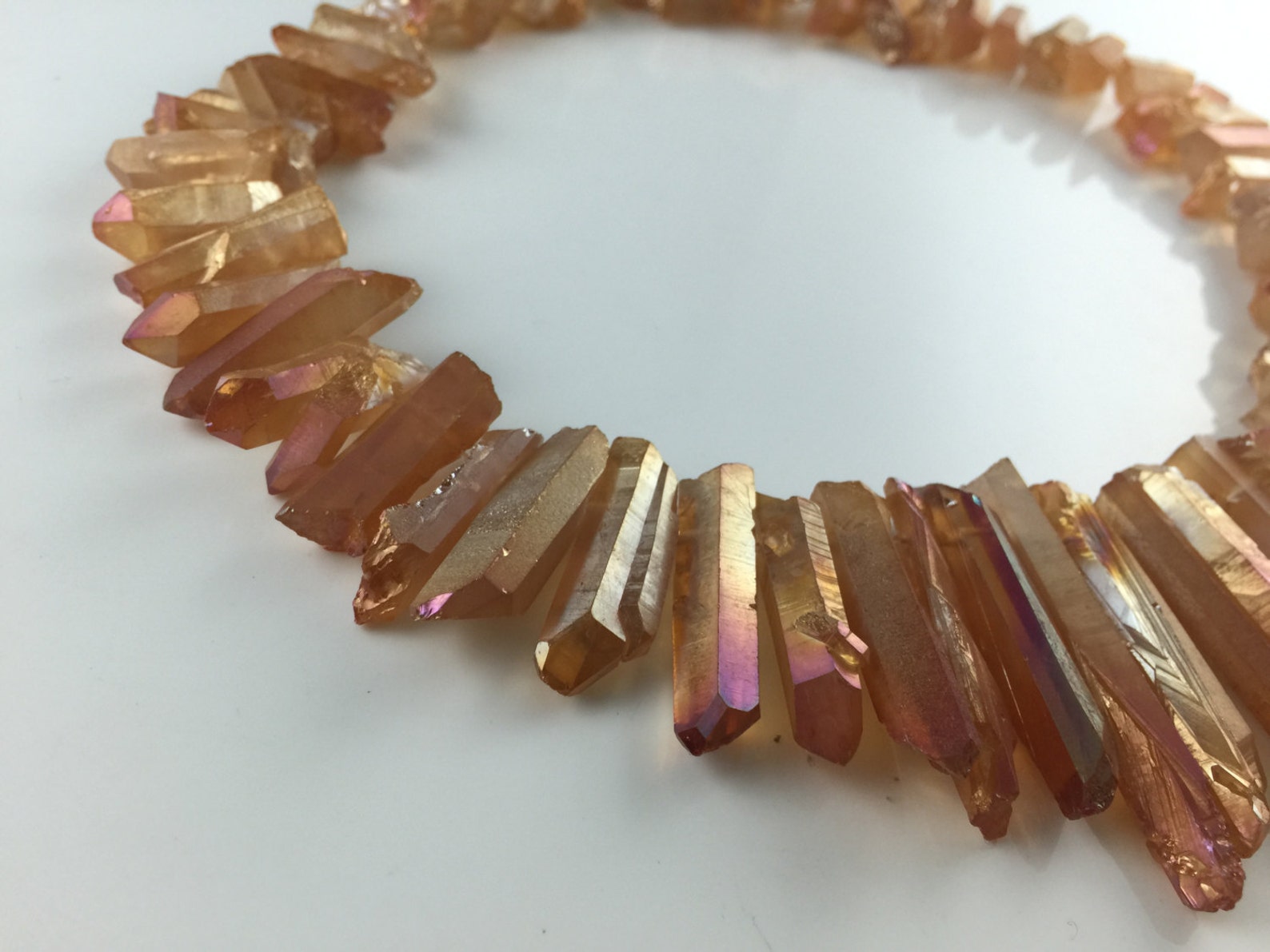 Orange Quartz Point Crystal Quartz Beads Points Coated Quartz Etsy