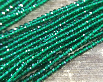 3mm Faceted Emerald Beads Micro Faceted Round Emerald Beads Lab-made/Synthetic Green Emerald Tiny Small Gemstone Beads 14" Full Strand