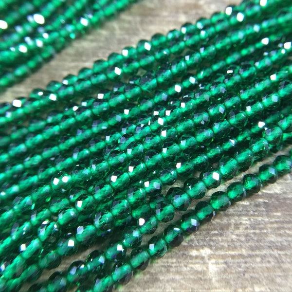 3mm Faceted Emerald Beads Micro Faceted Round Emerald Beads Lab-made/Synthetic Green Emerald Tiny Small Gemstone Beads 14" Full Strand