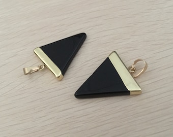 Black onyx triangle pendant black agate pendant Triangle gemstone Charms Gold Plated stone necklace making supplies gemstone jewelry 1 pc
