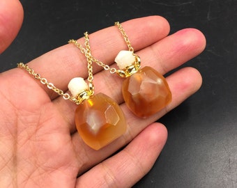ファセットアゲート香水瓶 エッセンシャルオイルディフューザーボトル 宝石香水瓶 ネックレスペンダントチャーム 宝石香りボトル