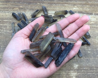 Smoky Quartz Crystal Points Rock Smokey Quartz Stick Beads Loose Gemstone Spike Beads Raw Crystal Stick Beads Supply 100g Bag