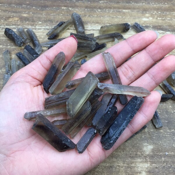 Smoky Quartz Crystal Points Rock Smokey Quartz Stick Beads Loose Gemstone Spike Beads Raw Crystal Stick Beads Supply 100g Bag