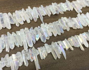 Tiny Aura AB Crystal Points Raw Quartz Point Beads Bulk Quartz Stick Spike Bead Wholesale Rough Quartz Crystal Top Drilled 3-7x12-35mm