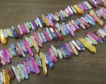 Minuscules perles Mulitcolor cristal de Quartz Point poli Quartz Point pierres précieuses Spike Perle en vrac en gros Quartz fournitures haut percé 3-5 x 12-30mm