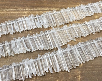 Polished Quartz Crystal Points Clear Rock Quartz Point Stick Beads Top Drilled Gemstone Loose Beads jewelry Supplies 4-7mm x 20-42mm