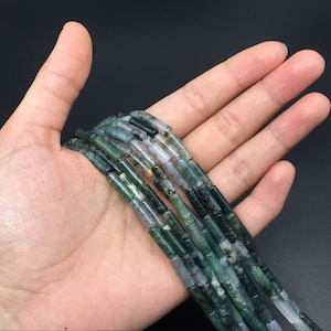 Moss Agate Tube Beads Natural Agate Beads Green Gemstone Round Tube Beads 4x14mm High Quality Jewelry Supplies bulk wholesale