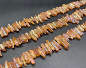 Tiny Polished Champagne Quartz Point Champagne Crystal Point beads Top Drilled Raw Crystal Gemstone Point supplies 4-8*15-30mm