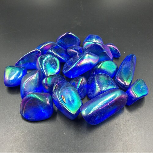 Blue Angel Aura Quartz Crystal Tumbled Stone Rainbow Quartz Tumbled Crystal Healing Stone Mineral Specimen Reiki Chakra CD-TS