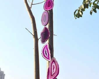 Purple Agate Windchime Agate Slice Wind Chime Gemstone Stone Home Decor Crystal Gift Home Window Eave Balcony Décoration