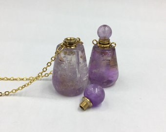 Amethyst Drop Profumo Bottiglia Essential Oil Diffuser Bottiglia Liscia Lucido Amethyst Quartz Profumo Bottiglia Bottiglia Collana Coendante Charm Gemstone