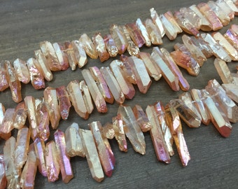 Tiny Raw Quartz Point Champagne Quartz Crystal Point beads Rough beads Top Drilled Raw Crystal Gemstone Point supplies 5-6*15-30mm