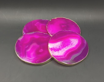 Pink Agate Coasters set of 4pieces Gold Finished Agate Geode Slice Coasters Gold Agate Coasters for Wedding/Party/Dinner Home Decor01