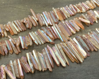 Tiny Champagne Quartz Points Raw Quartz Crystal Point Skinny beads Top Drilled Raw Rough Crystal Sticks Gemstone Points supplies 3-5*15-32mm