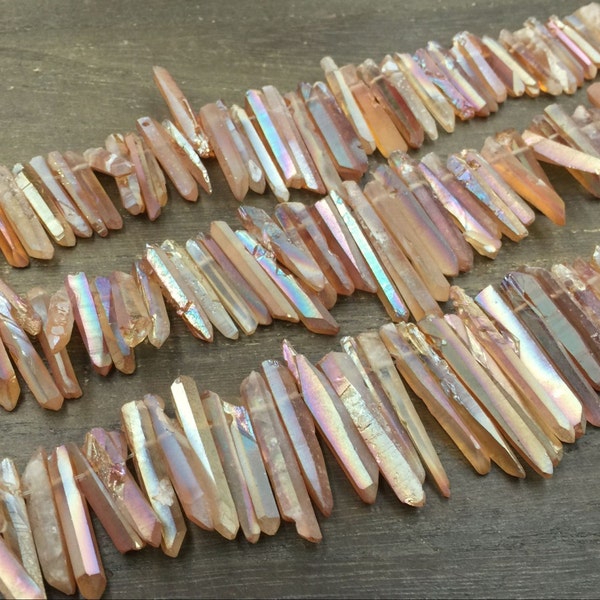 Tiny Champagne Quartz Points Raw Quartz Crystal Point Skinny beads Top Drilled Raw Rough Crystal Sticks Gemstone Points supplies 3-5*15-32mm