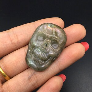 Labradorite Skull Cabochon Natural Flash Labradorite Gemstone Skull 25x37mm Hand Carved Cabochon Flat Back Skull Jewelry Cabochon Craft GC09 image 3