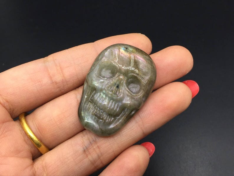 Labradorite Skull Cabochon Natural Flash Labradorite Gemstone Skull 25x37mm Hand Carved Cabochon Flat Back Skull Jewelry Cabochon Craft GC09 image 3