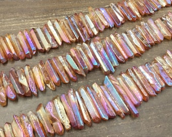 Mystic Champagne Quartz Points Polished Tagerine Crystal Point beads Top Drilled Spike Stick Beads Graduated Quartz beads 6-8mmx15-40mm