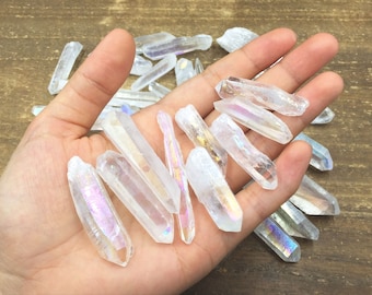 Undrilled Rainbow Aura Quartz Crystal Points Raw Rough Clear Rock Quartz Sticks Spikes Loose Gemstone Supplies Bulk Quartz 100g Bag