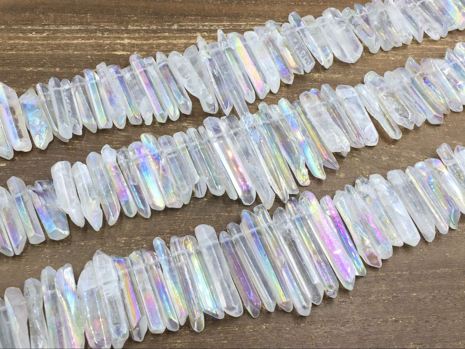 Polished AB Crystal Point Aura Quartz Point Beads strand Graduated Qu…