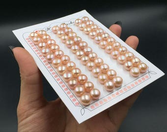 8.0-8.5mm Half Drilled Pink Peach Pearls Button Pearls Freshwater Pearl Cabochons AAA Grade High Luster Pearls For Earrings/Studs Natural