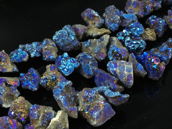 Blue Druzy Agate Geode Beads Quartz Druzy Nugget Beads Titanium