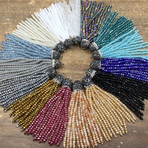 Wholesale Crystal Tassel Pendant Pave Tassel Pendant Glass Beads Tassel Charms Handmade Beaded Tassels Rhinestone Paved Cap 3-10pcs