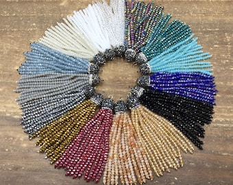 Wholesale Crystal Tassel Pendant Pave Tassel Pendant Glass Beads Tassel Charms Handmade Beaded Tassels Rhinestone Paved Cap 3-10pcs