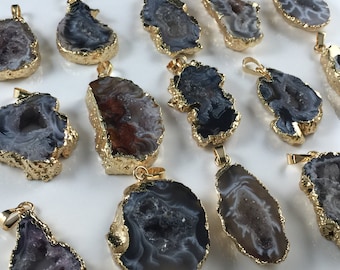 Wholesale Agate Druzy Pendant Agate Slice druzy Geode Pendant agate drusy pendant 24K gold agate pendant bulk druzy