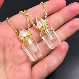 Clear Quartz Crystal Perfume Bottle Necklace Pendant Essential Oil Diffuser Essential Oil Bottle Pendant Gemstone Crystal Scent Bottle