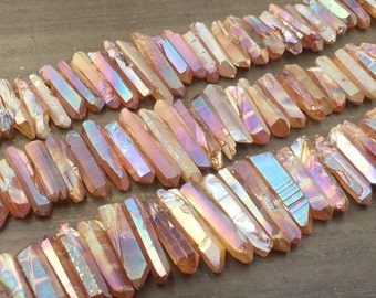 AAA Champagne Quartz Points Quartz Crystal Point Beads Dagger Stick Pendant beads top drilled Raw Rough Natural full strand 7-12x25-50mm