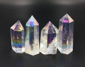 Angel Aura Quartz Crystal Tower Point Opal Aura Crystal Obelisk Standing Point Wand Meditation Healing Reiki Crystal Grid Generator Decor