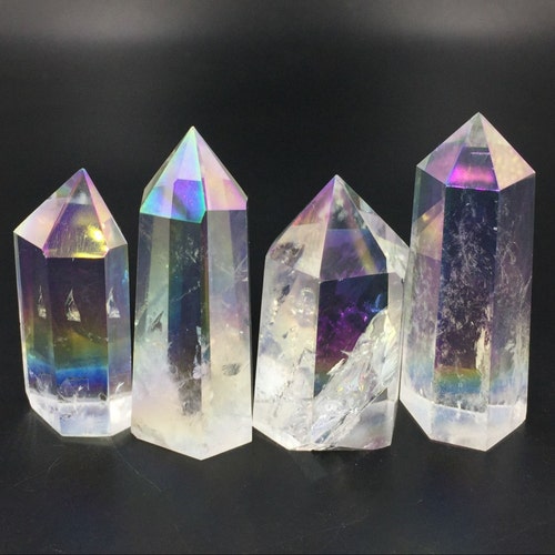 Angel Aura Quartz Natural Gemstone Crystal Healing Wand Reiki Energy Handmade 