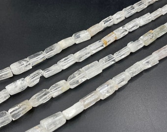 研磨された水晶六角形ビーズ 6面シリンダー垂直貫通ドリル加工クリア