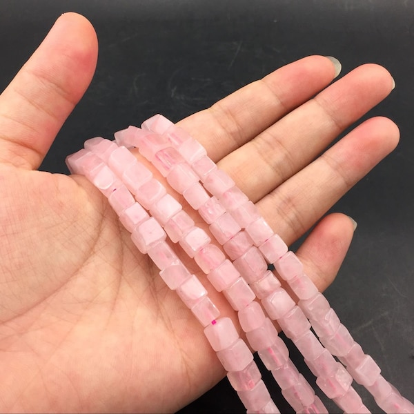 6mm Rose Quartz Cube Beads Square Tube Beads Semiprecious Beads Pink Crystal Cube Beads Jewelry making Supplies bulk wholesale