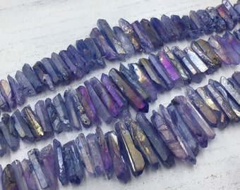 Aura Blue Purple Quartz Crystal Points Purplish Blue Quartz Points Graduated Mystic Raw Quartz Crystal Stick beads Top Drilled 5-8*20-45mm